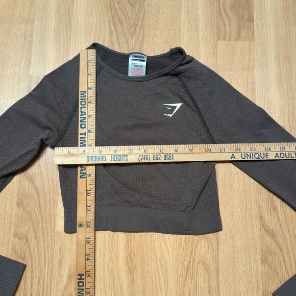 Gymshark Vital Crop Top Womens XS Brown Long Sleeve Seamless Workout Compression - Picture 2 of 7